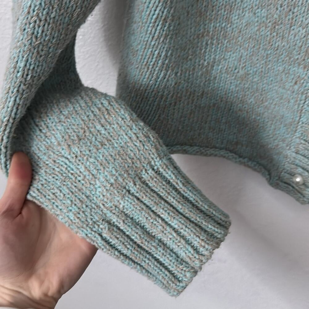 Dannijo L Cropped Cardigan With Pearl Buttons in Blue & Grey Heather - Picture 8 of 11